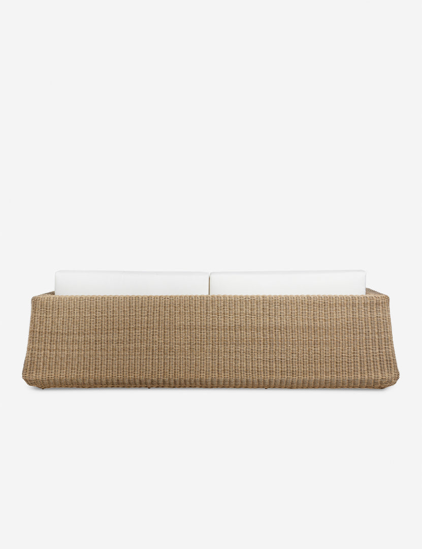 #color::natural | Back of the Aisha wide arm modern wicker outdoor sofa.
