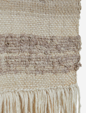 Close up of the Alvah handwoven textural striped textile wall hanging.