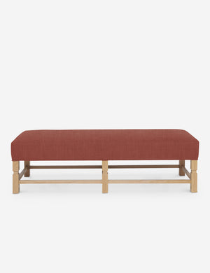 Ambleside Terracotta Linen upholstered bench with carved detailing on the frame and vertical channeling around the cushion by Ginny Macdonald