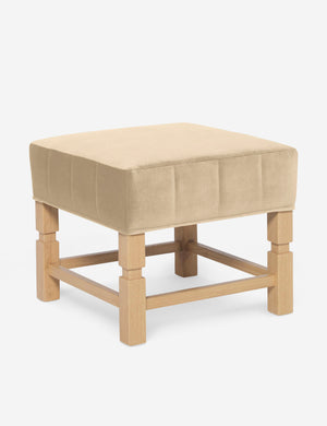Angled view of the Ambleside Brie beige velvet ottoman