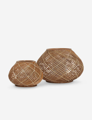 Argos large and small modern woven lantern candleholders.