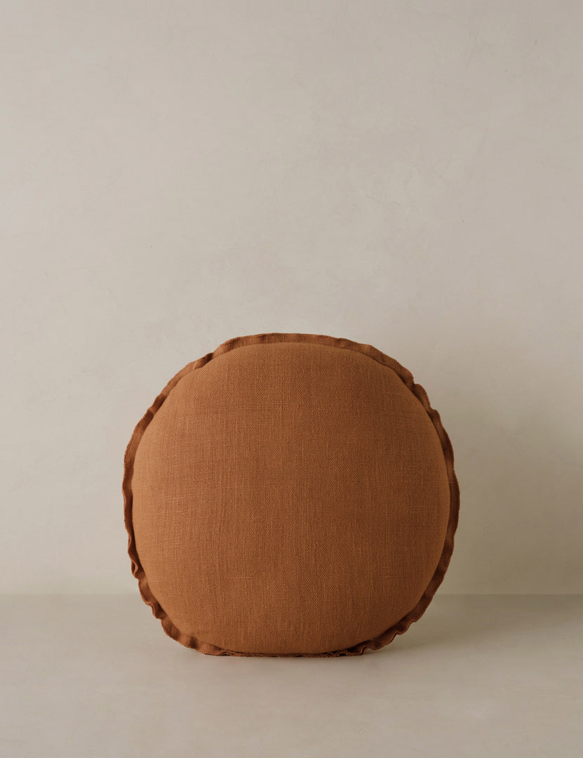 #color::burnt-orange | Arlo linen flange trim round pillow.