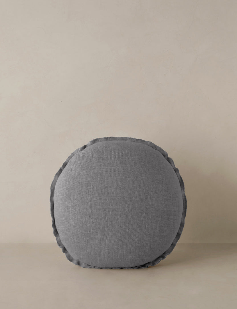 #color::dusty-blue | Arlo linen flange trim round pillow.