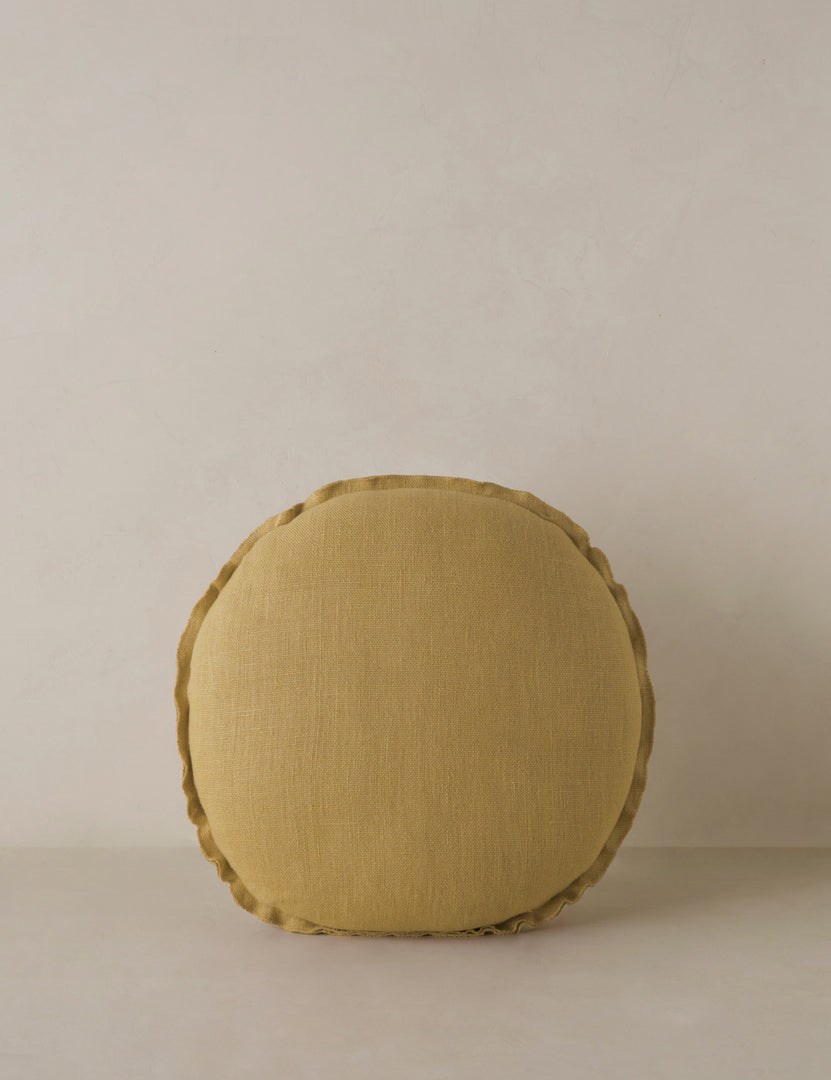 #color::marigold | Arlo linen flange trim round pillow.
