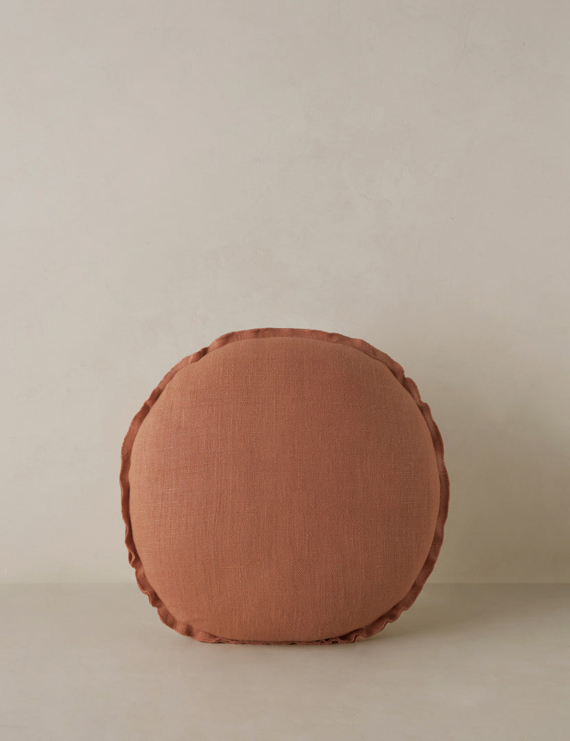 #color::rust | Arlo linen flange trim round pillow.
