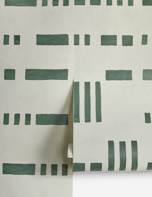 Artemis green and white dash-and-bar motif patterned wallpaper