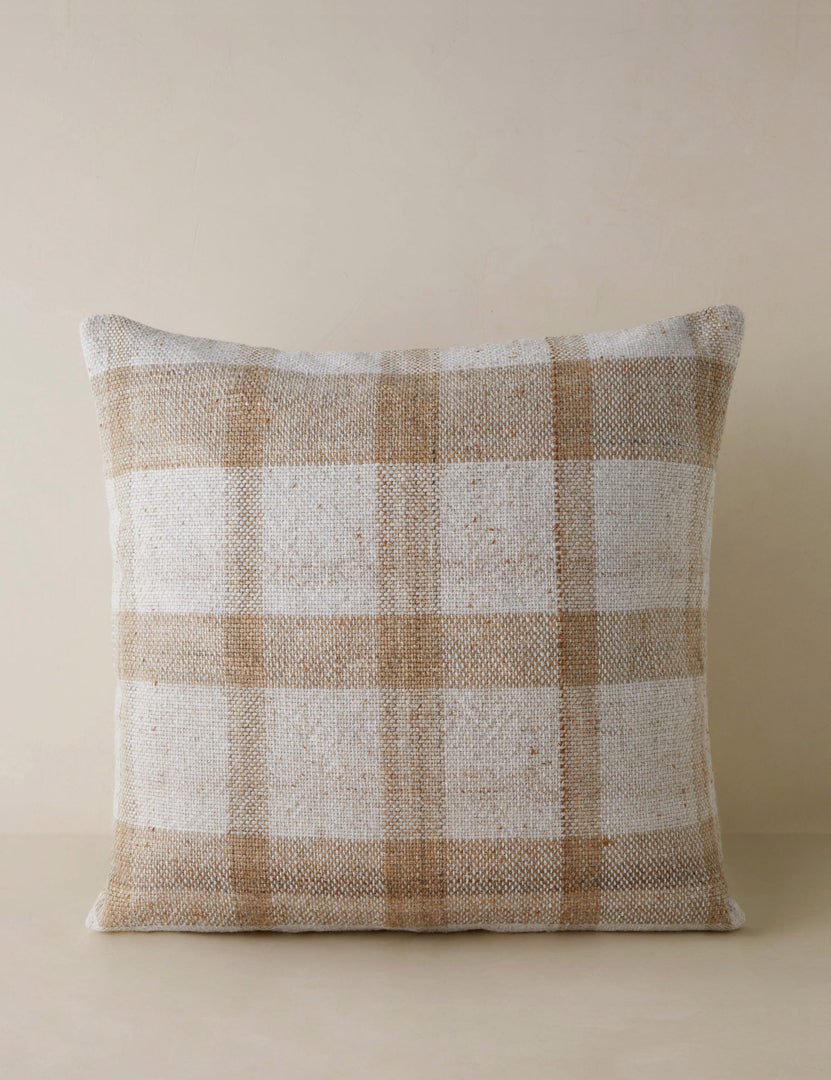 #color::natural | Atif muted plaid outdoor throw pillow in natural.