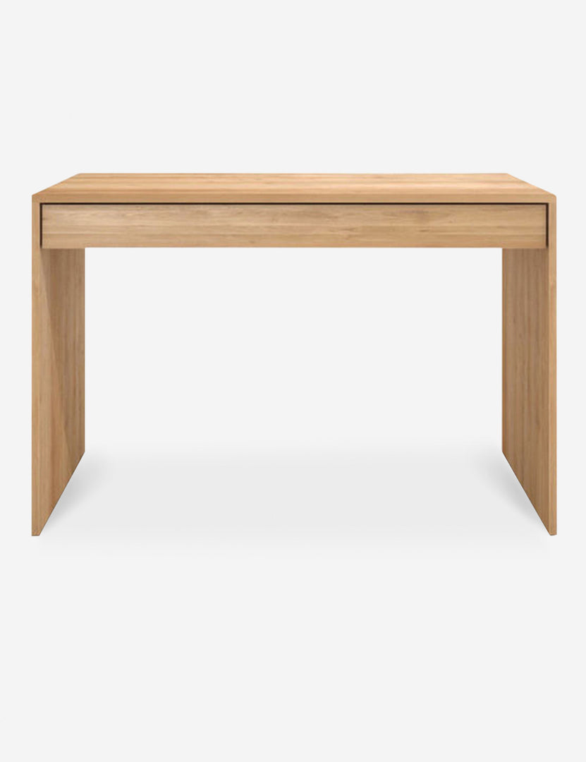 | Aurora oak desk with a single drawer that spans the width of the desk