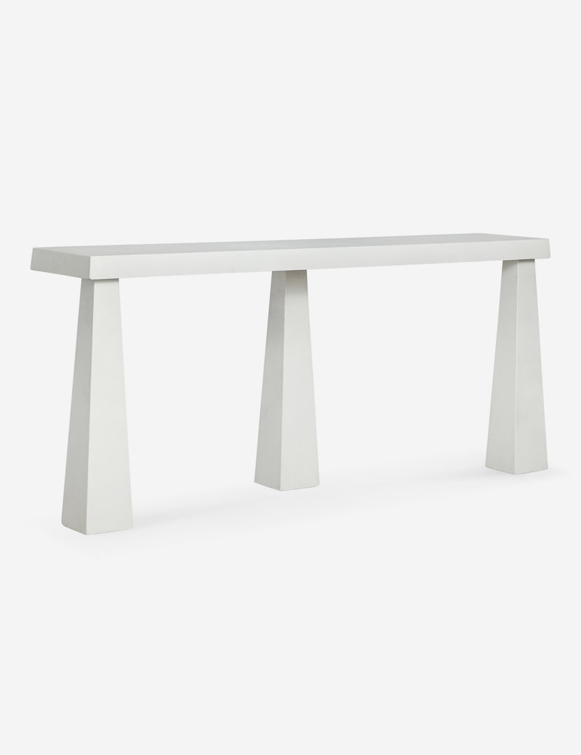 #color::textured-white | Angled view of the Avila modern narrow console table.