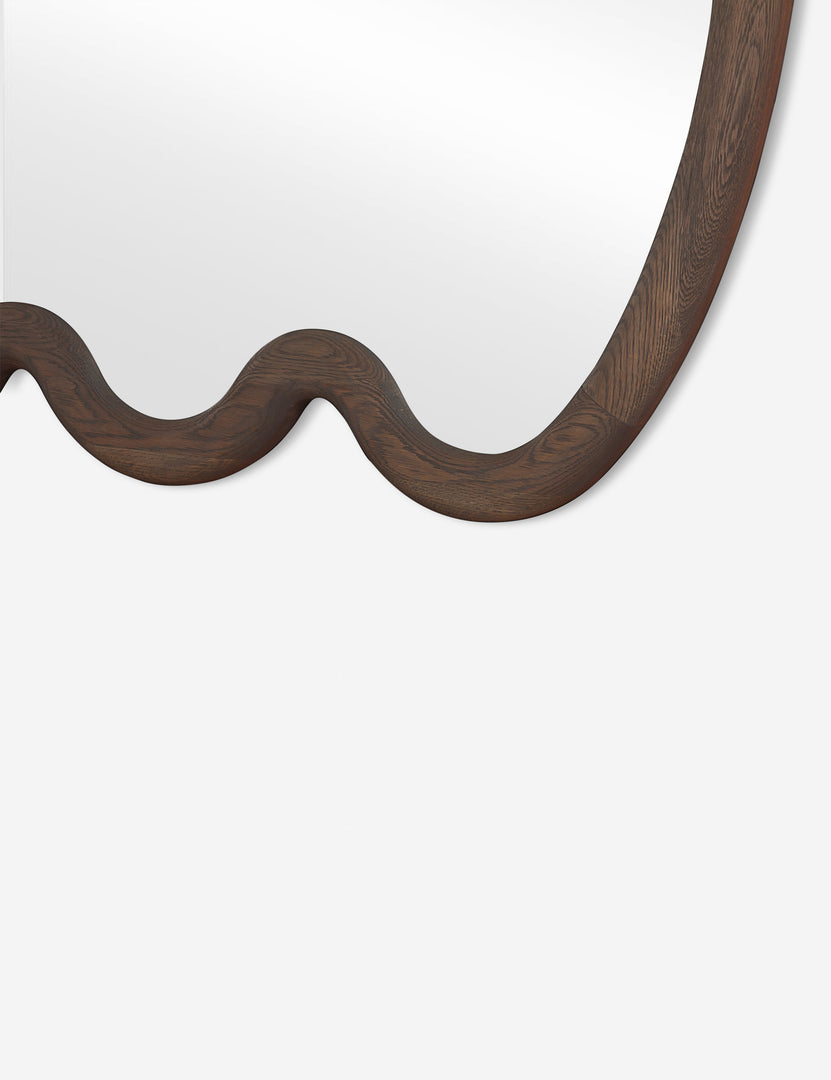 #color::grey-oak #size::large | Close up of the Nanala modern wavy large wall mirror.