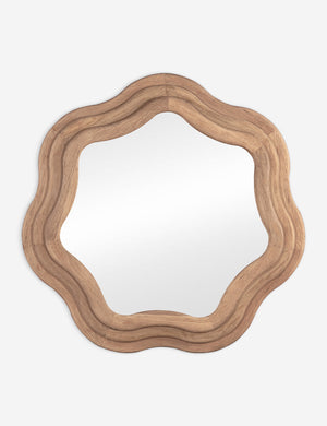 Lera round wavy oak frame wall mirror.