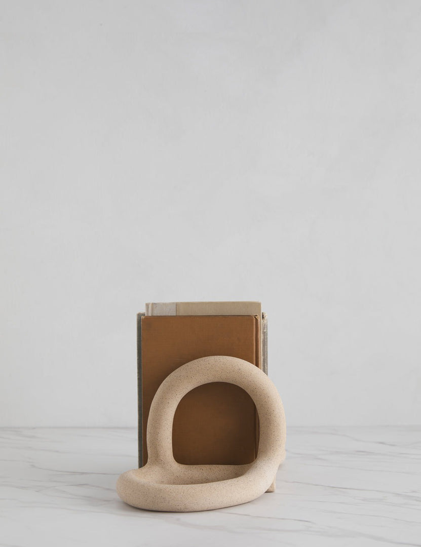#color::sand | Side view of the Bacchus natural speckled ceramic bookends by sin