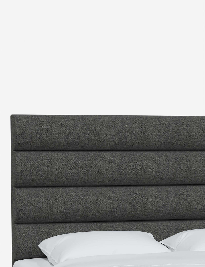 #color::charcoal-linen #size::full #size::queen #size::king #size::cal-king | Angled view of the Bailee Charcoal Linen headboard