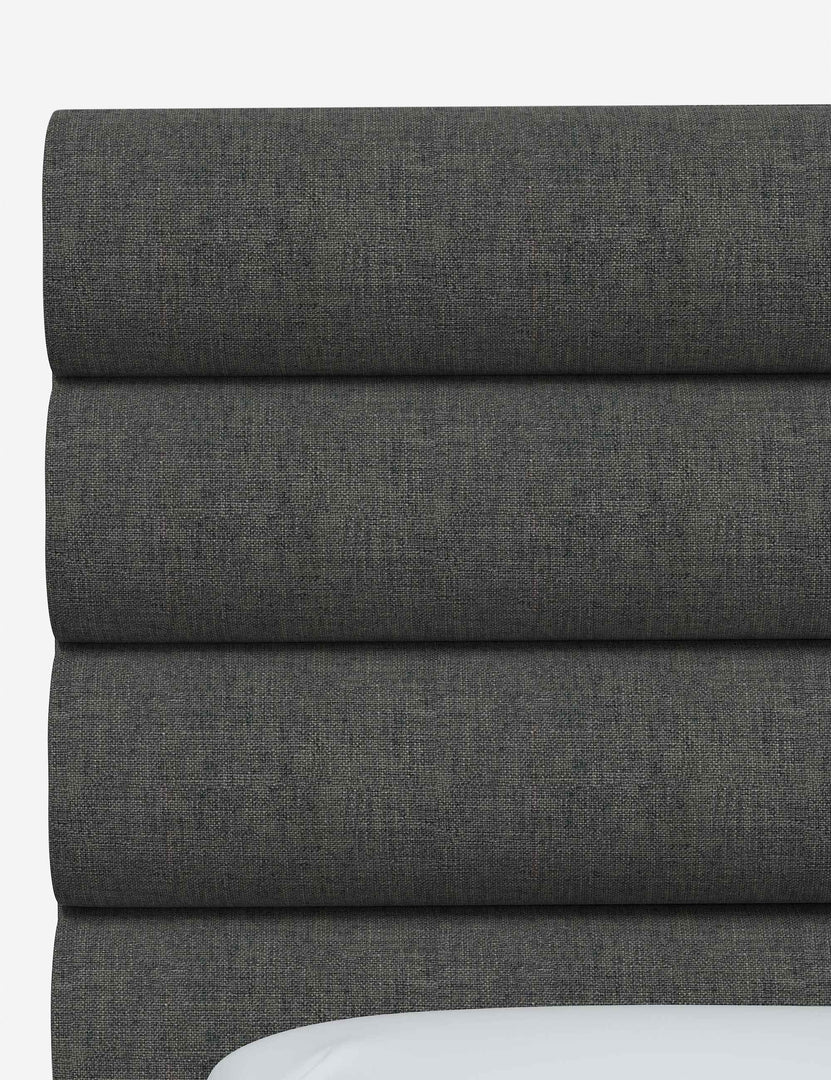 #color::charcoal-linen #size::full #size::queen #size::king #size::cal-king | Close up of the Bailee Charcoal Linen headboard