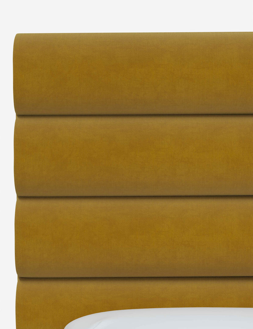 #color::citronella-velvet #size::full #size::queen #size::king #size::cal-king | Close up of the Bailee Citronella Velvet headboard