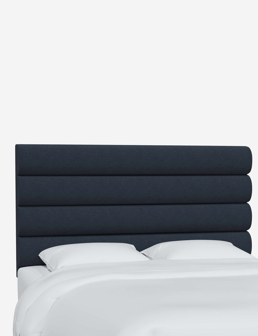 #color::navy-linen #size::full #size::queen #size::king #size::cal-king | Angled view of the Bailee Navy Linen headboard