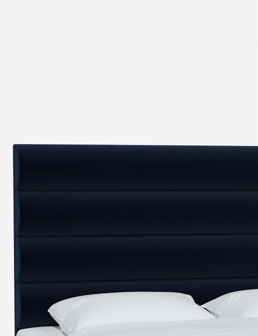 #color::navy-velvet #size::full #size::queen #size::king #size::cal-king | Angled view of the Bailee Navy Velvet headboard