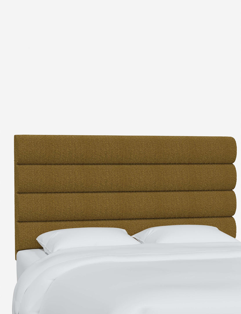 #color::ochre-boucle #size::full #size::queen #size::king #size::cal-king | Angled view of the Bailee Ochre Boucle headboard