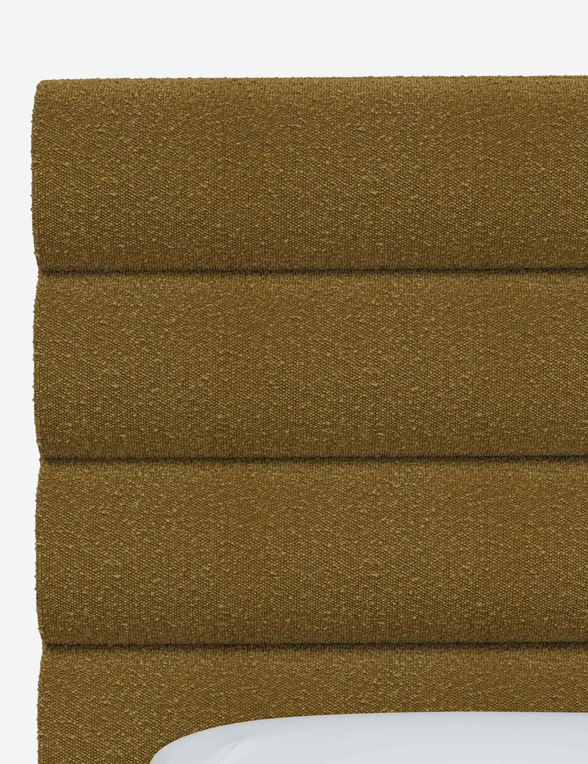 #color::ochre-boucle #size::full #size::queen #size::king #size::cal-king | Close up of the Bailee Ochre Boucle headboard