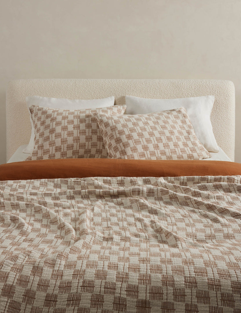 #color::umber-and-ivory #size::standard #size::king | Basketweave cotton soft-texture pillow sham and bed blanket