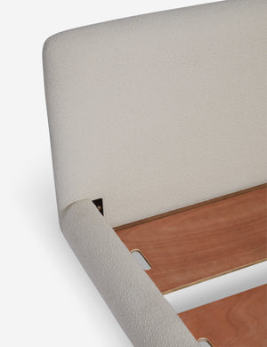 Overhead view of the Billow overstuffed boucle upholstered bed with wooden base