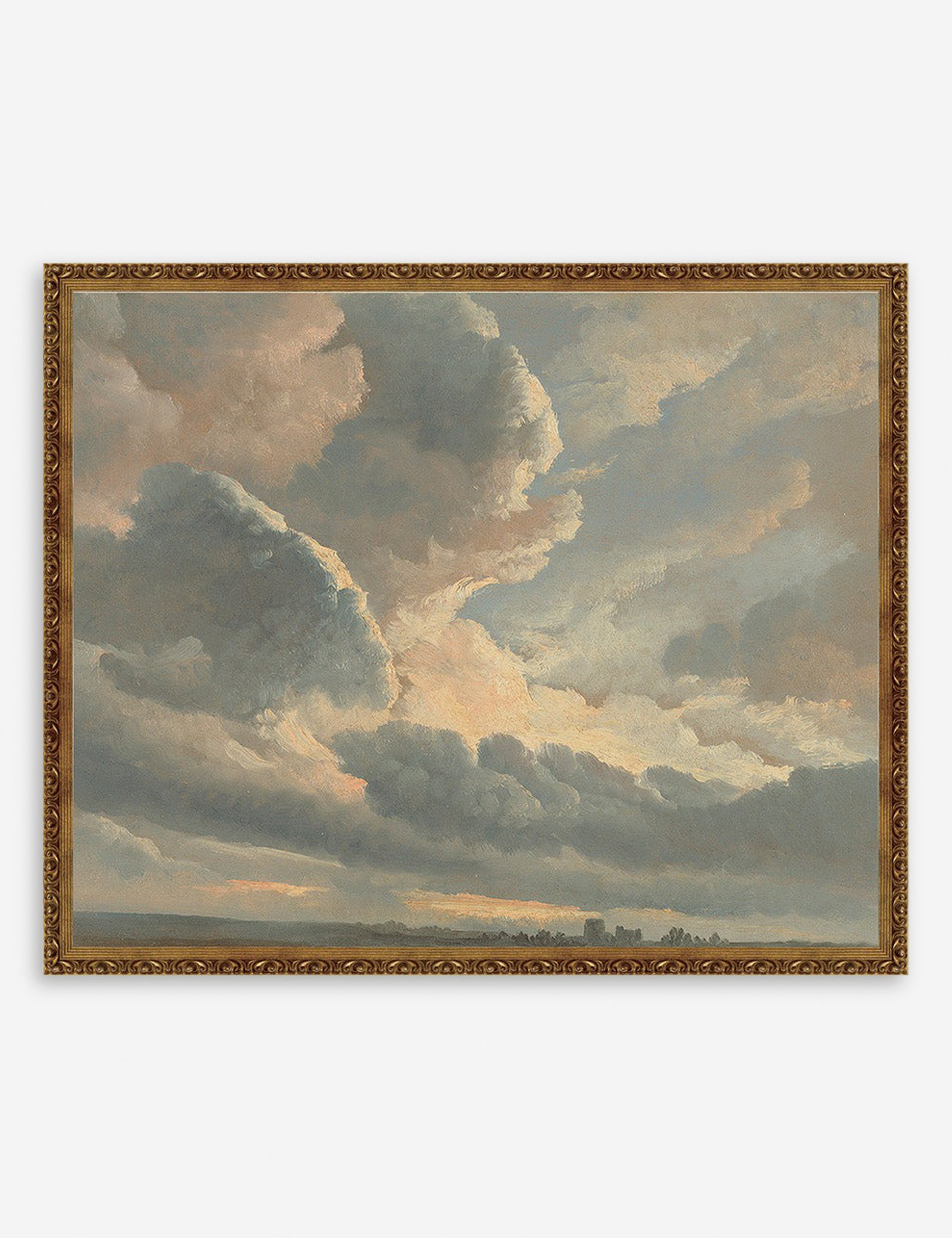#size::16--x-13- #size::18--x-15- #color::gold #size::29--x-23- #frame-option::framed #color::- #size::27--x-22- | Gold framed Study of Clouds with a Sunset near Rome Wall Art by Simon Alexandre Clement Denis