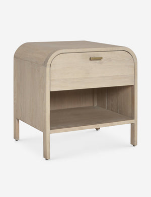 Brooke one drawer whitewashed nightstand with an open shelf and sleek iron pull