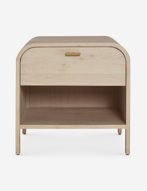 Brooke one drawer whitewashed nightstand with an open shelf and sleek iron pull