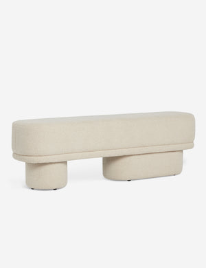 Angled view of the Brooks boucle upholstered bench