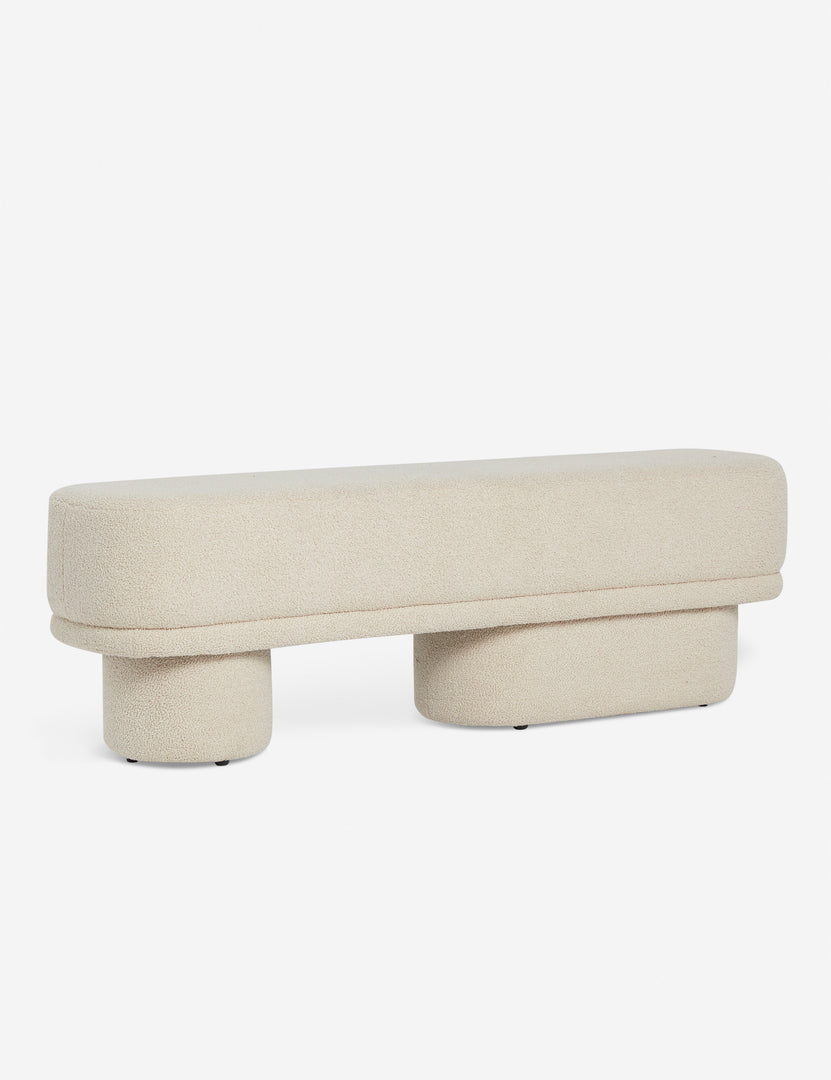 | Angled view of the Brooks boucle upholstered bench