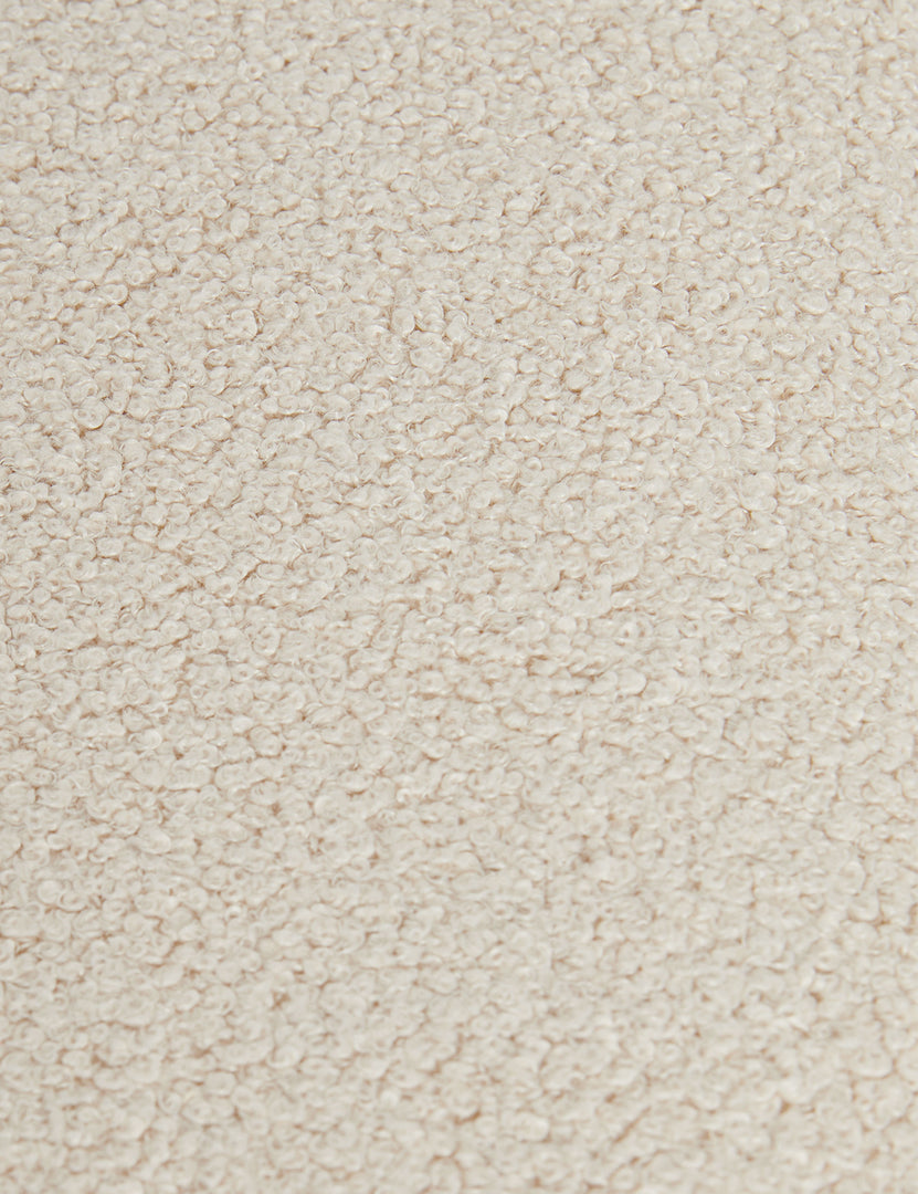 | Close up view of the Brooks boucle upholstered bench