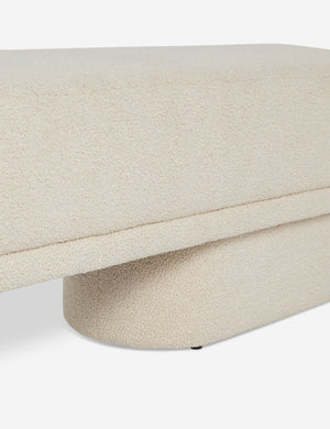 Close up view of the Brooks boucle upholstered bench