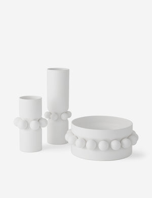 All three sizes of the Ingleby white ceramic column vase.