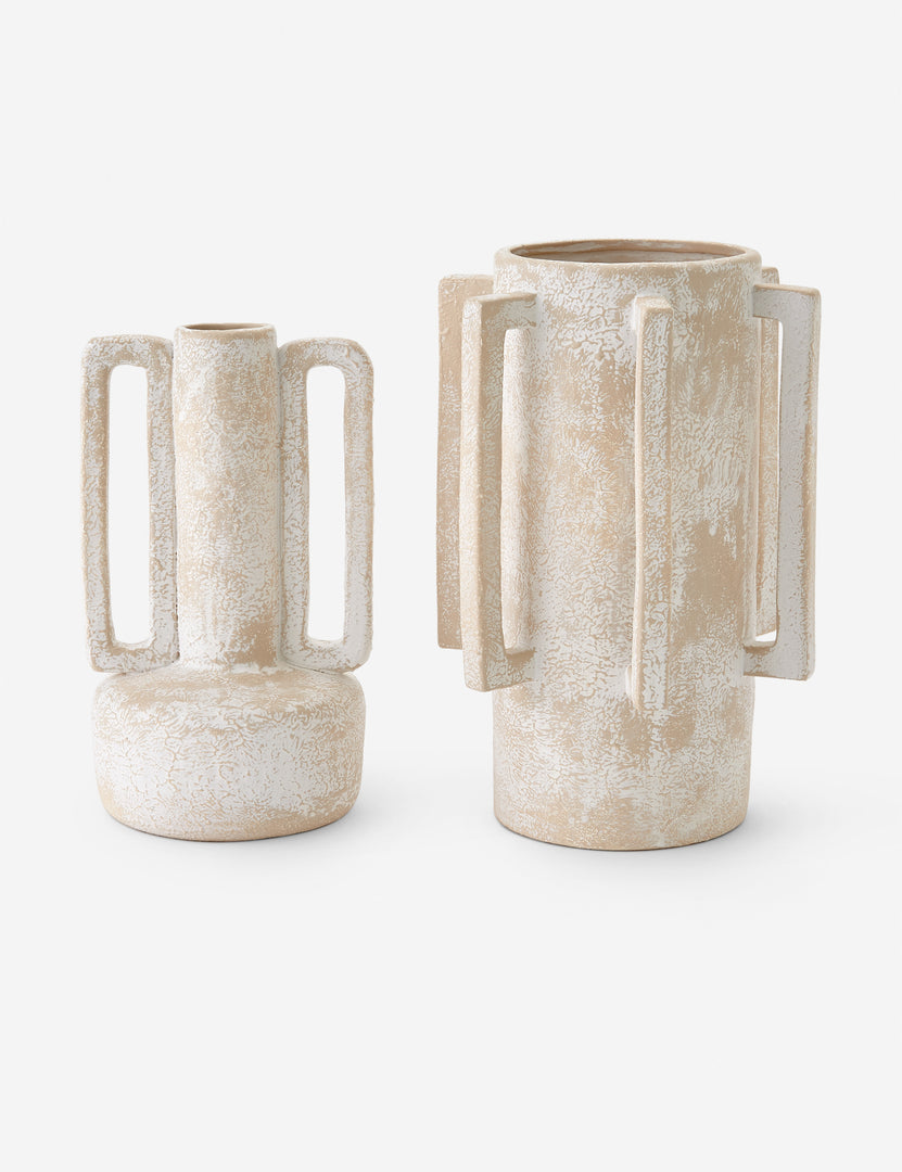 #color::white | Both sizes of the Bretagne linear textured ceramic vase by Lemiuex et Cie.