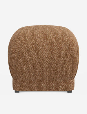 Bailee Brown Boucle upholstered ottoman with a pouf-like design and pleated corners