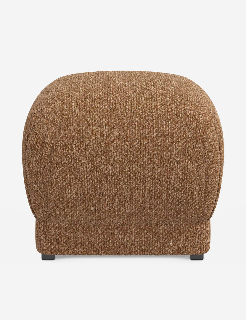 #color::brown-boucle | Bailee Brown Boucle upholstered ottoman with a pouf-like design and pleated corners