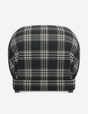 Bailee Prep School Plaid upholstered ottoman with a pouf-like design and pleated corners