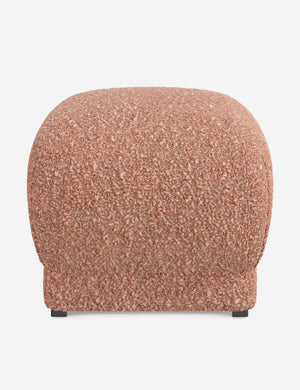 Bailee Blush Boucle upholstered ottoman with a pouf-like design and pleated corners