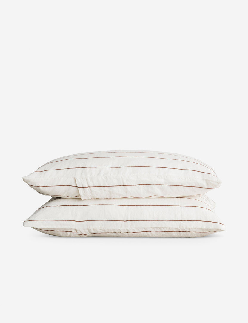 #color::cedar-stripe #size::standard #size::king | Set of two european flax linen cedar orange striped pillowcases by cultiver