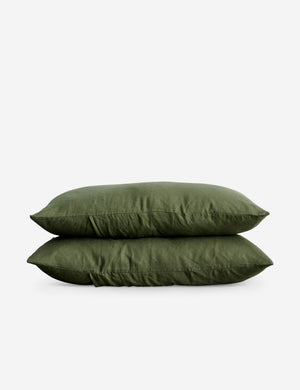 Set of two european flax linen forest green pillowcases by cultiver