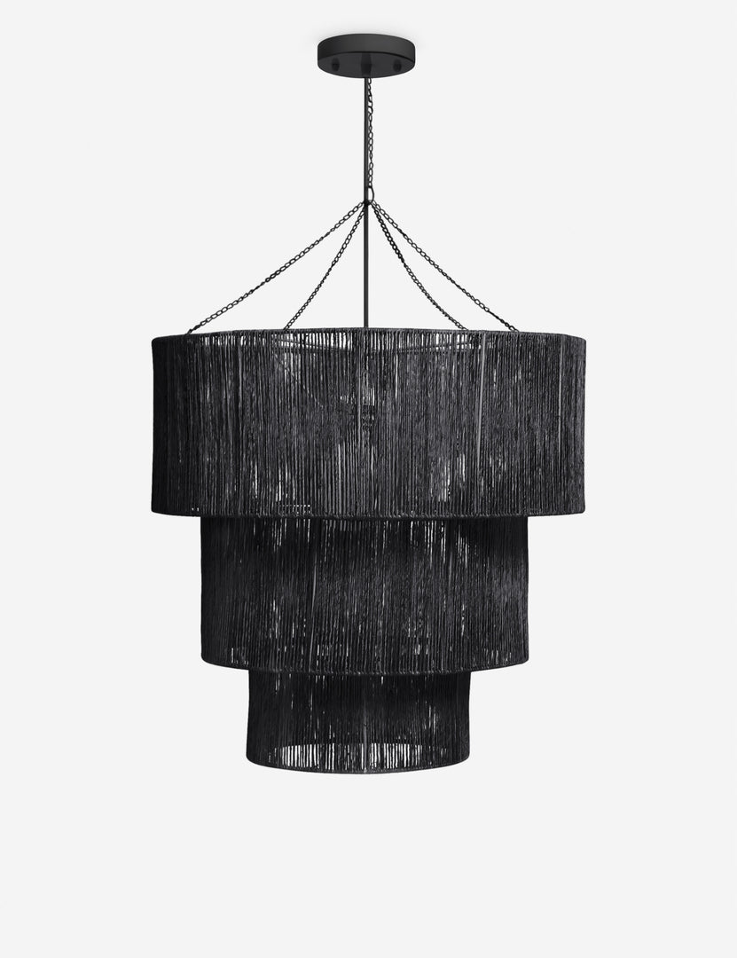 | Chavette three-tiered black jute-wrapped chandelier