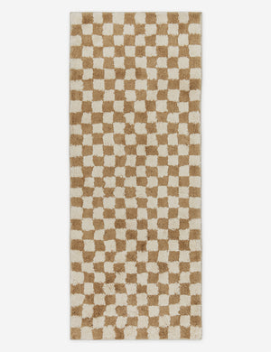 Two-tone long checkerboard bath mat by Sarah Sherman in café brown