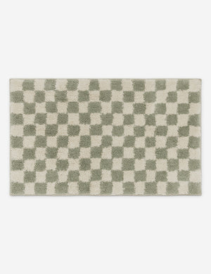 Two-tone checkerboard bath mat by Sarah Sherman in lichen green