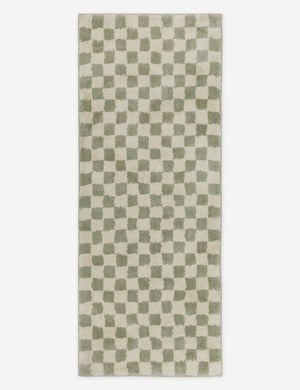 Two-tone long checkerboard bath mat by Sarah Sherman in lichen green