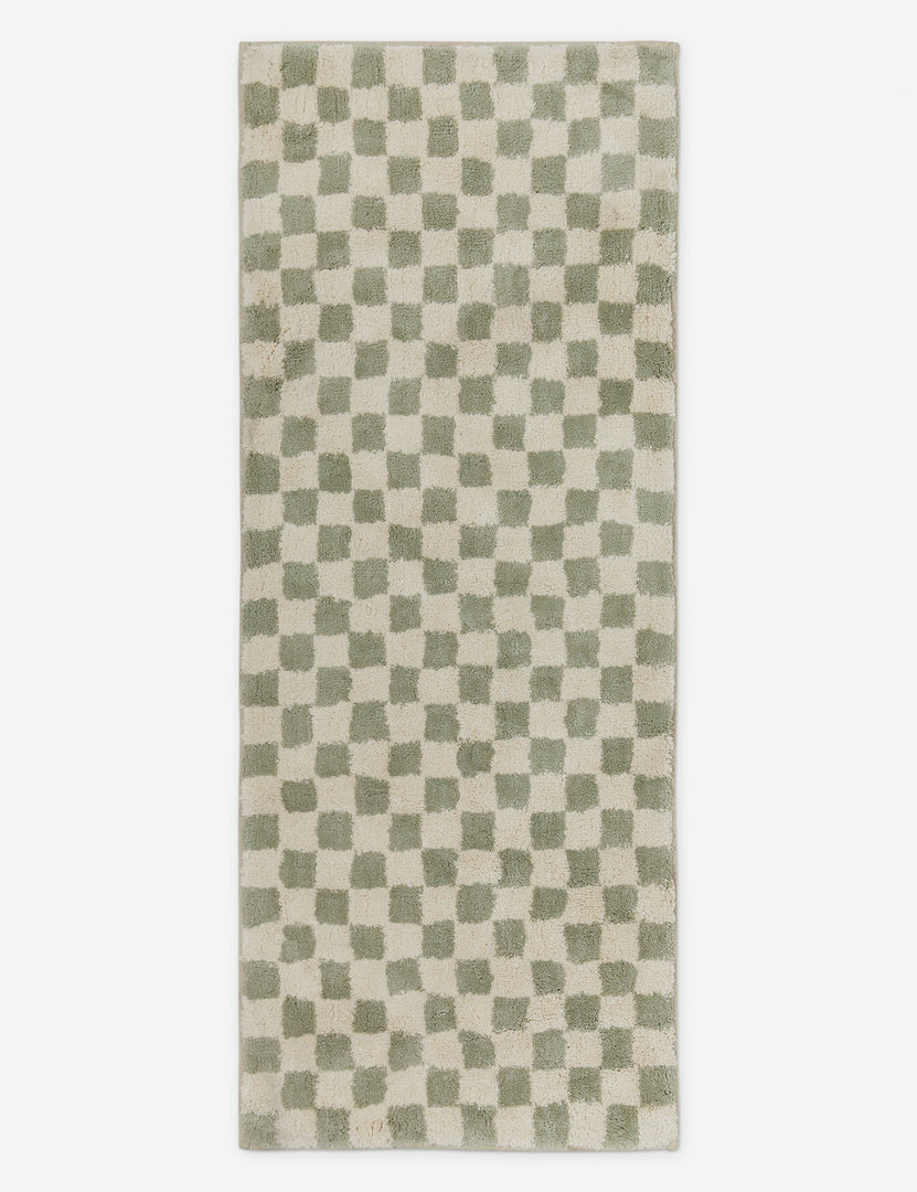 #color::lichen #size::2--x-5- | Two-tone long checkerboard bath mat by Sarah Sherman in lichen green