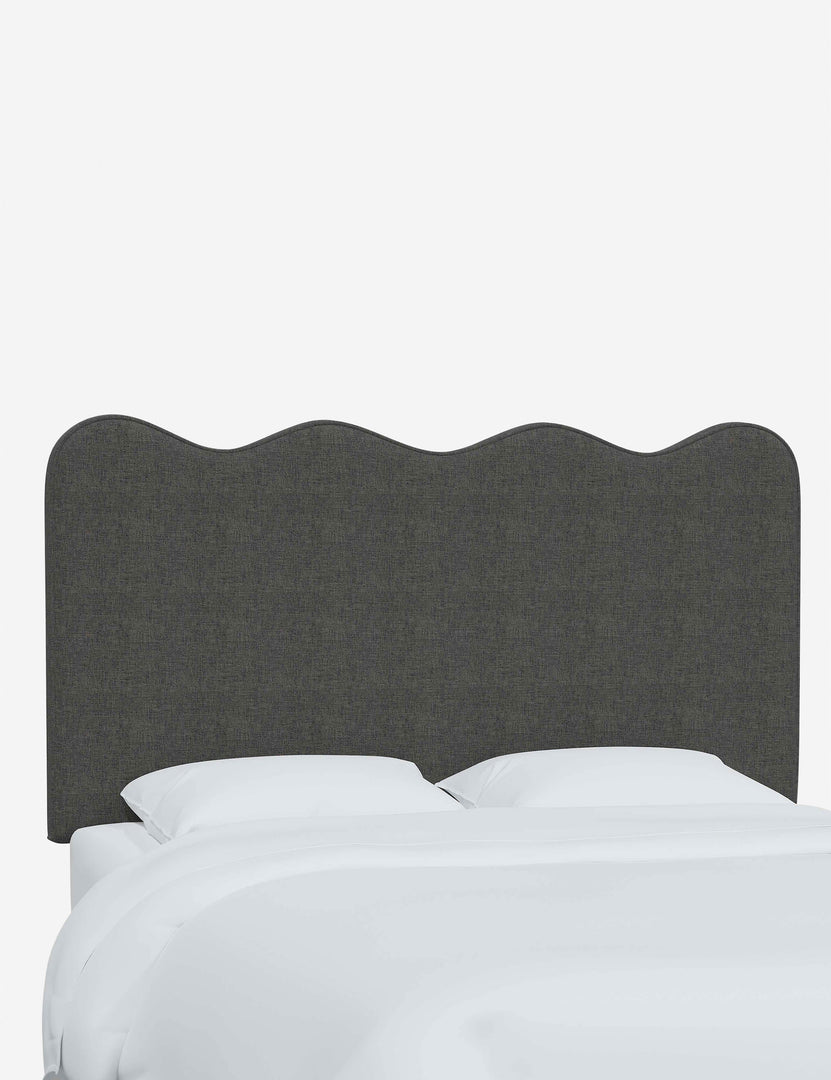 #color::charcoal-linen #size::twin #size::full #size::queen #size::king #size::cal-king | Angled view of the Clementine Charcoal Linen Headboard