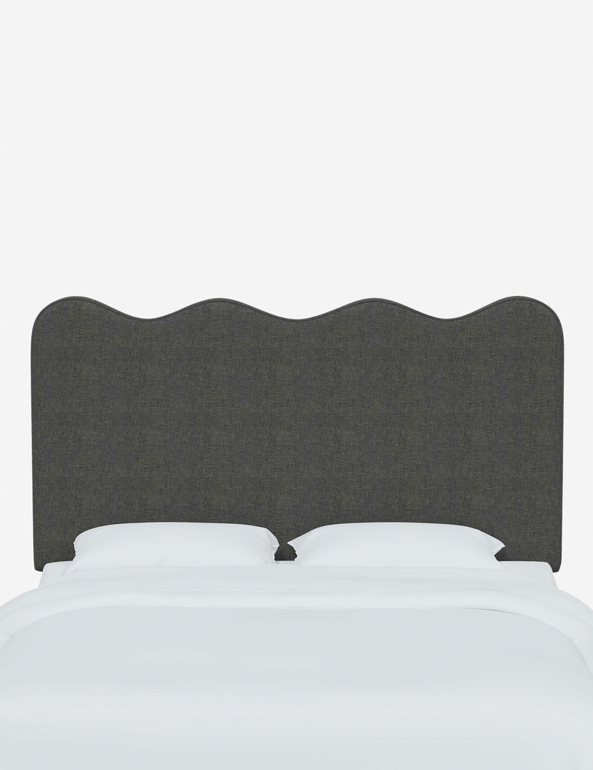 #color::charcoal-linen #size::twin #size::full #size::queen #size::king #size::cal-king | Clementine Charcoal Linen Headboard with a scalloped shape at the top