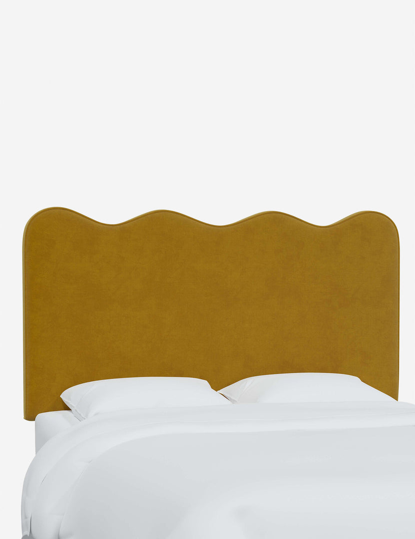 #color::citronella-velvet #size::full #size::queen #size::king #size::cal-king | Angled view of the Clementine Citronella Velvet Headboard