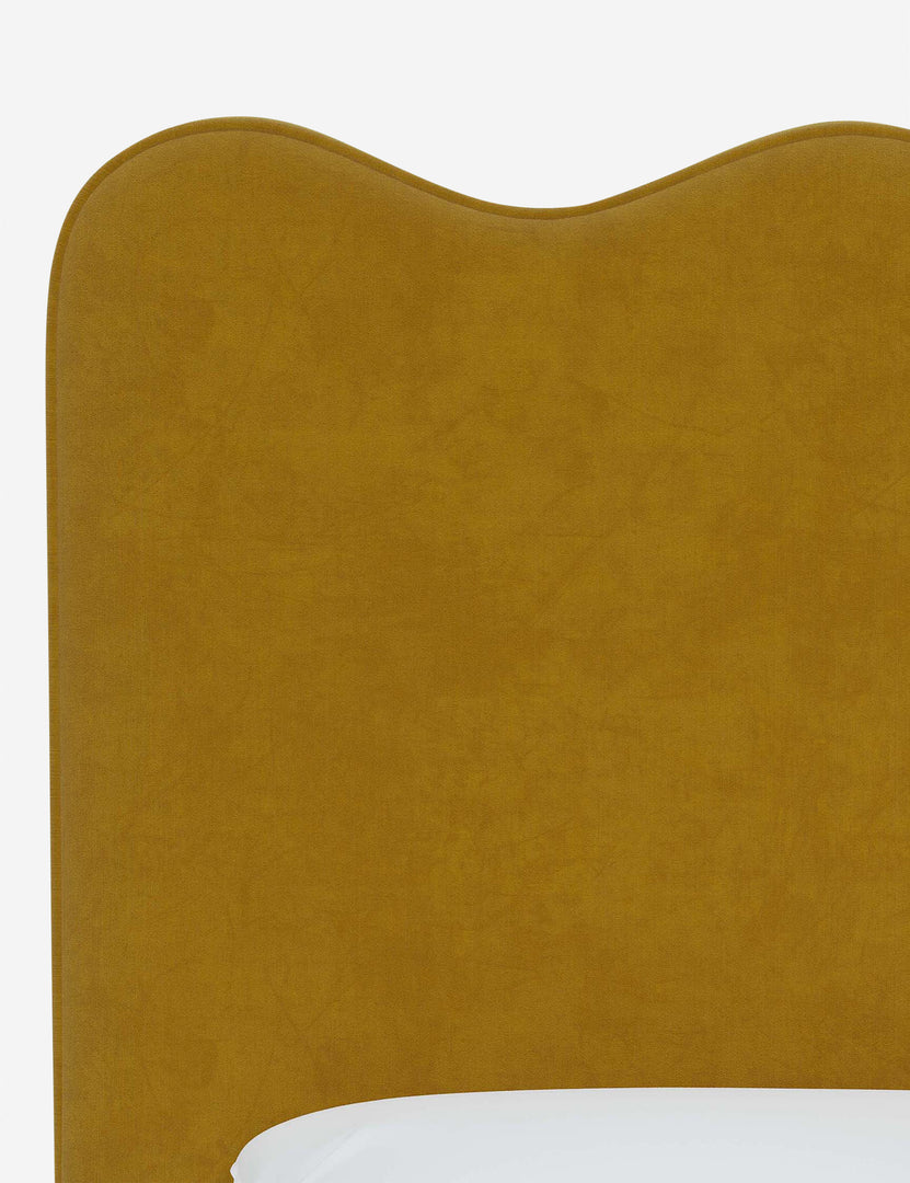 #color::citronella-velvet #size::full #size::queen #size::king #size::cal-king | Close up of the fabric on the Clementine Citronella Velvet Headboard