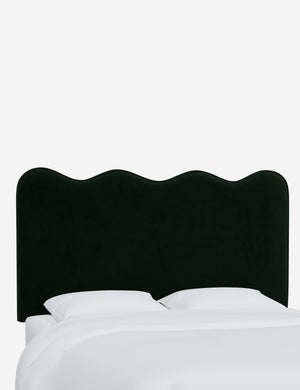 Angled view of the Clementine Emerald Velvet Headboard
